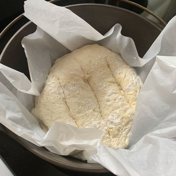 French Bread Dough in the Dutch Oven Before Baking
