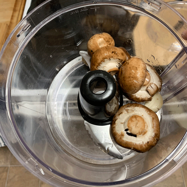 Mushrooms and Garlic in the Food Processor